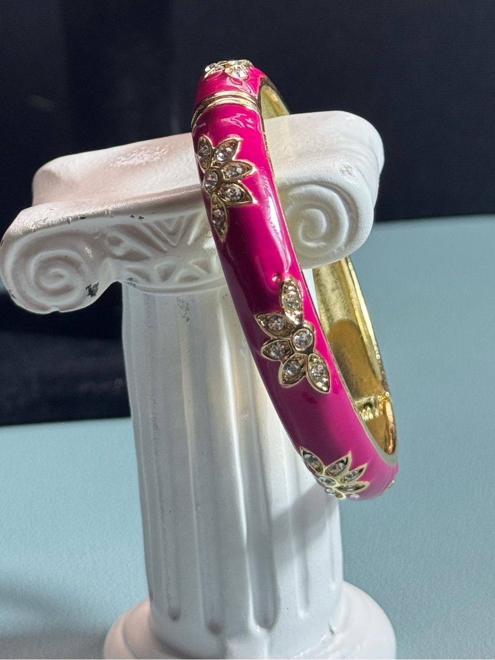 Sequin New York Magenta Enamel Crystal Hinged Bangle NWOT